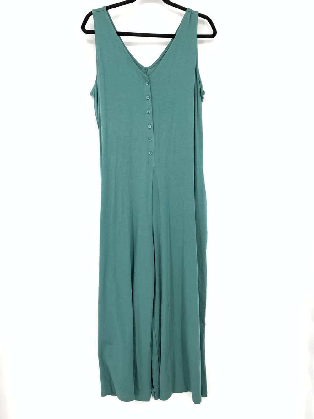 AnyBody Jumpsuit Sleeveless V-Neck Womens Large Green Wide Leg Jersey Knit